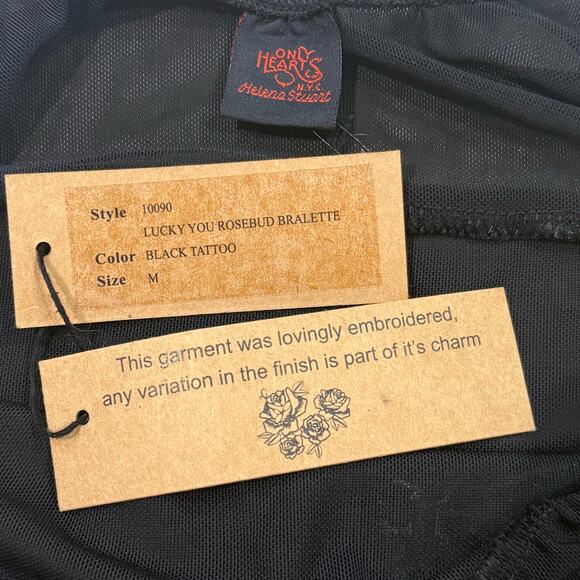 NEW Only Hearts M Bralette Black Mesh Aloha Honolulu Embroidered Crop Cami Roses - Picture 8 of 9